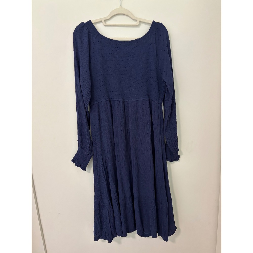 Baltic Born Navy Blue Swiss Dot Lainey Smocked Tiered Midi Dress Womens 1X - Picture 3 of 9